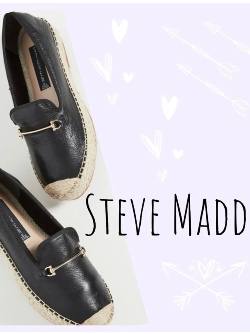 Steve Madden Black Leather Espadrille Loafers with Gold Bit